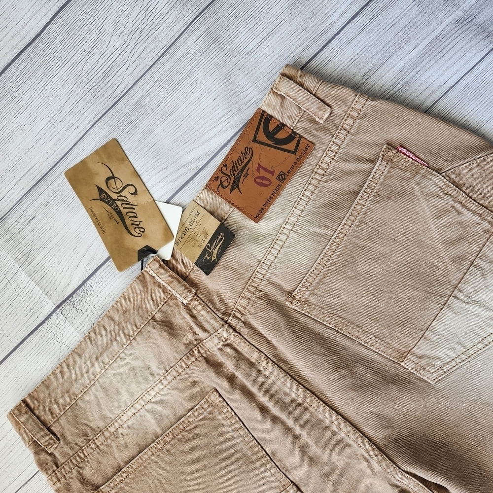 Men's Biker Slim Distressed Jeans (Tan/Taupe Wash) - Picture 16 of 16